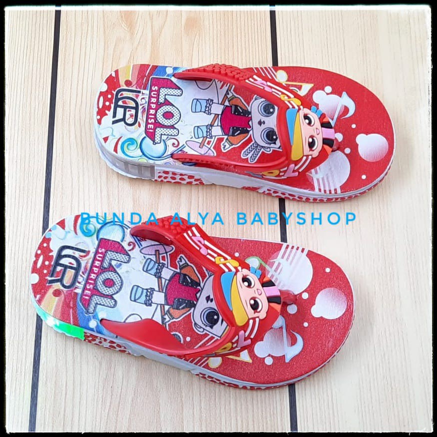 Sandal Anak Perempuan Jepit LED Usia 1 Tahunan Import  - Senal Anak Cewek Kartun MERAH Size 27