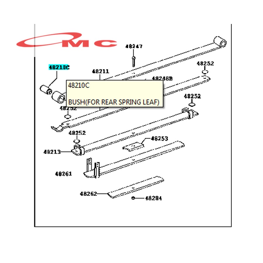 Karet Bosh Bush Spring Leaf Belakang Toyota Hilux 90389-T0005-RBI