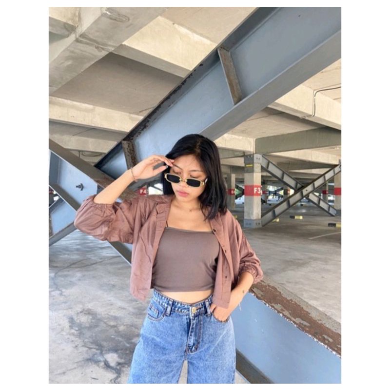 [FREE GIFT] KEMEJA CROP TANGAN BALON BAHAN RAYON PREMIUM