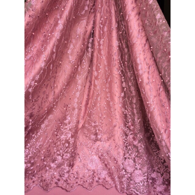 NEW.. Kain Tulle Bordir akar Mutiara / Tile akar mutiara pinggiran Terbaru ( Harga Per 0,5M )