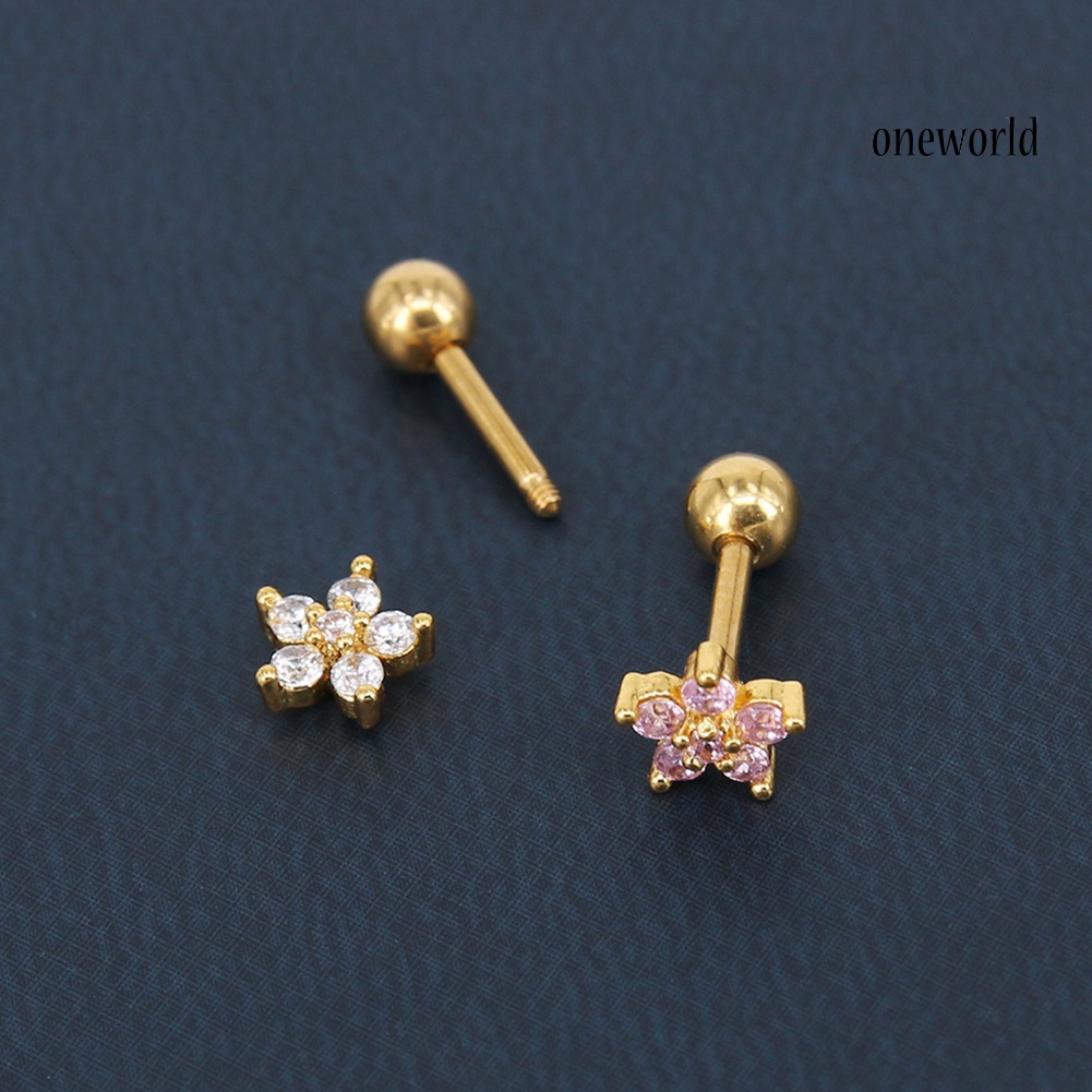 OW# 1Pc Women Cubic Zirconia Flower Ear Stud Earring Piercing Cartilage Jewelry Gift