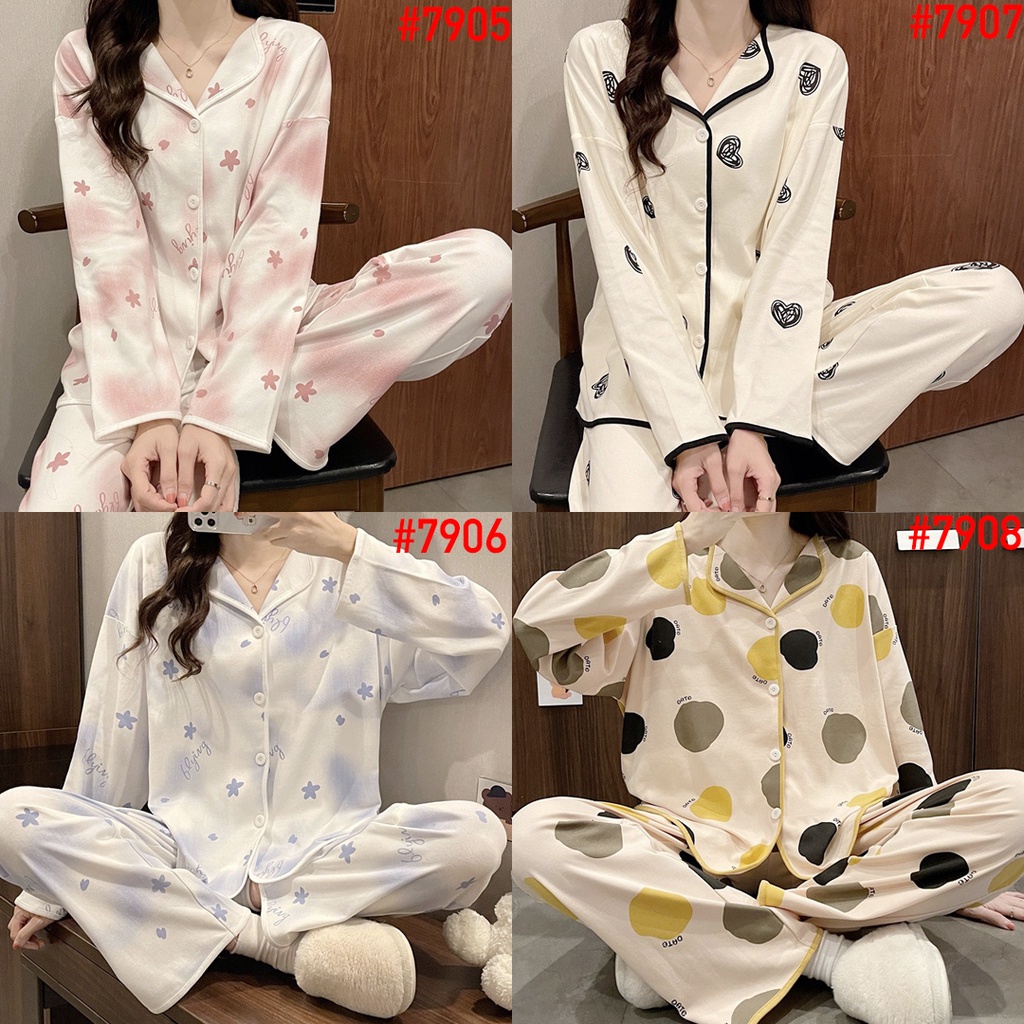 PREMIUM Piyama JUMBO Baju Tidur Wanita BIG SIZE JALJA PP Import Korea Fashion Kerah Kancing Lengan Panjang Celana Panjang KKUM UMISUKA