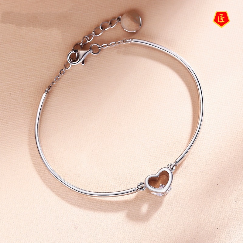 [Ready Stock]Angel Kiss Women's Silver Heart-Shaped Bracelet