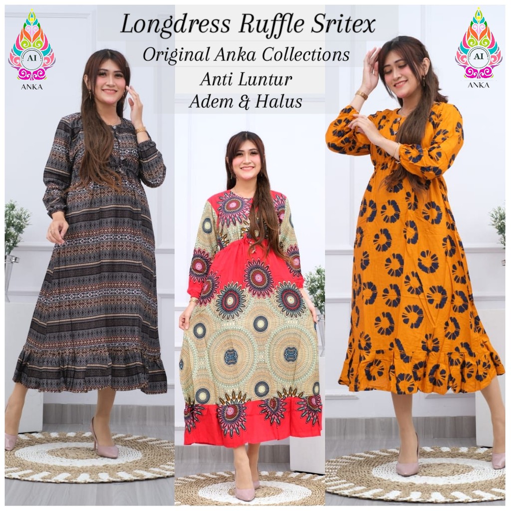 Longdress Sritex Longdress Bali Lengan serut Anti Luntur Adem Halus High Quality Rayon