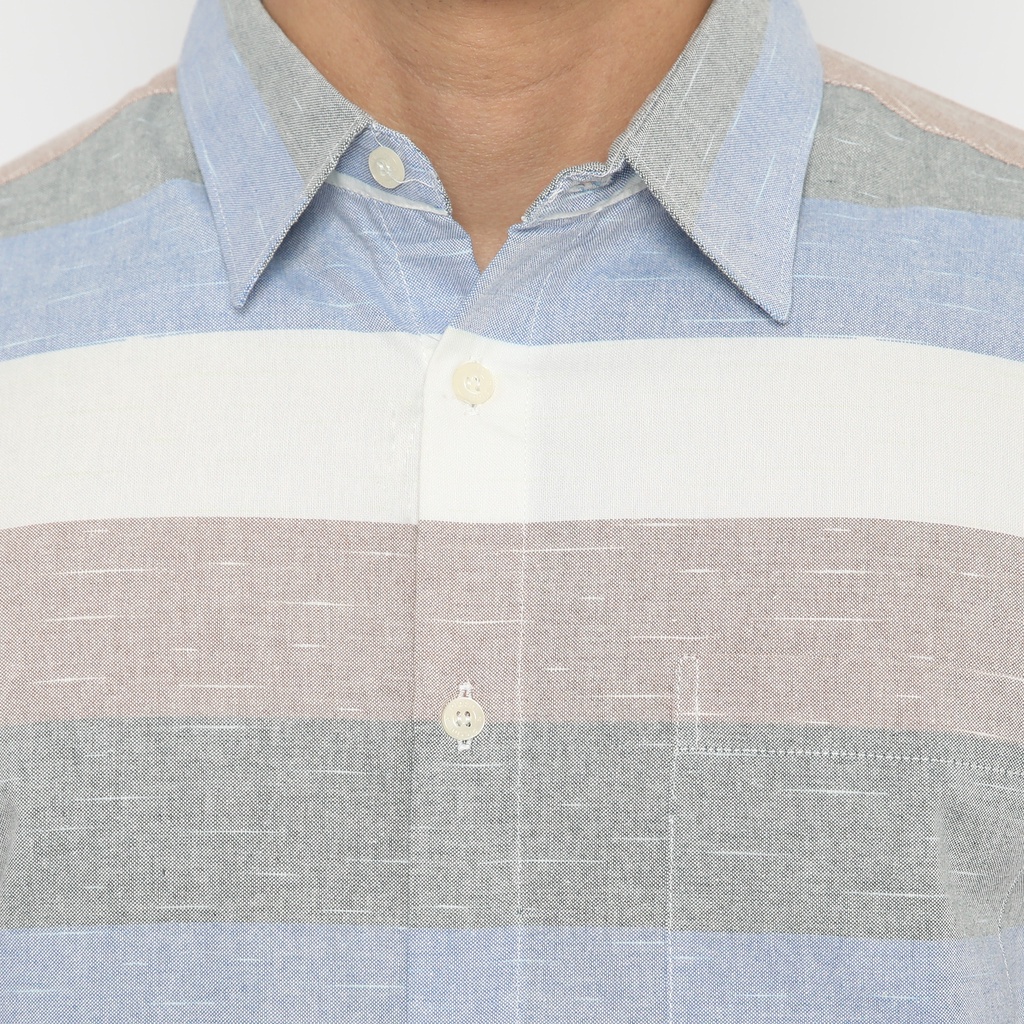 Platini Kemeja Motif Salur Pria Lengan Pendek Katun Oxford Biru 73286RAMAYANA JAKTIM