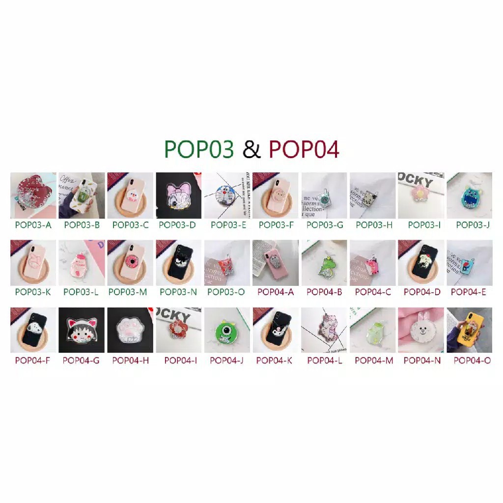 [IMPOR] DOMMO - D6016 POP SOCKET QUICKSAND GLITER DESAIN KARTUN CUTE PHONE HOLDER EXPANDING STAND