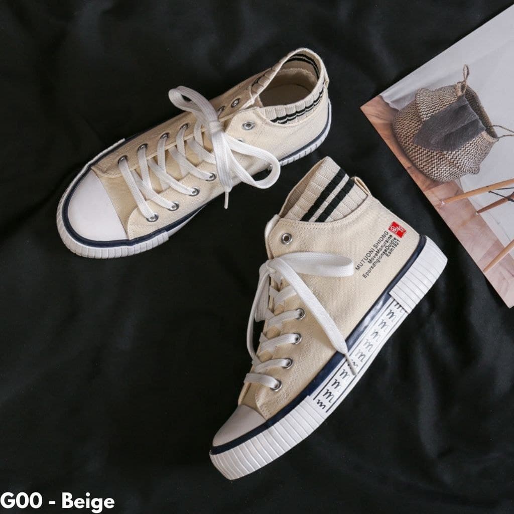 SNEAKERS MODEL HITAM BEIGE BAHAN KANVAS GAUL DAN HITS KUALITAS IMPORT ADA LIST WARNA G00