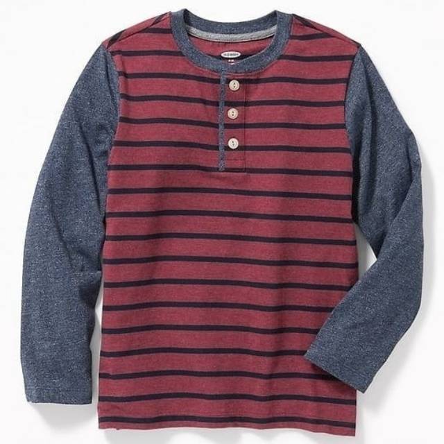 Kaos Lengan Panjang Anak Laki - Laki Henley Old Navy Red Stripe