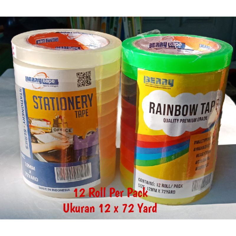 

ISOLASI STATIONARY/RAINBOW TAPE QUALITY PREMIUM 12mm x 72 Yard