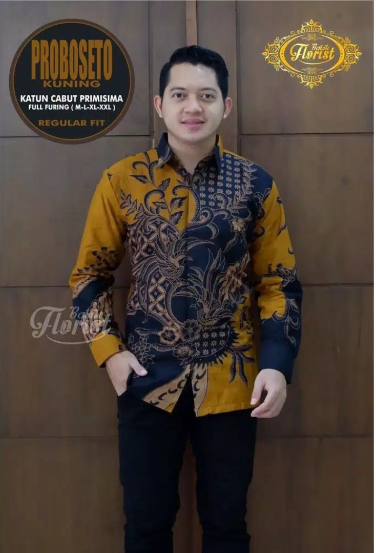 Batik Proboseto Kuning Kemeja Batik Pria Lengan Panjang By Florist