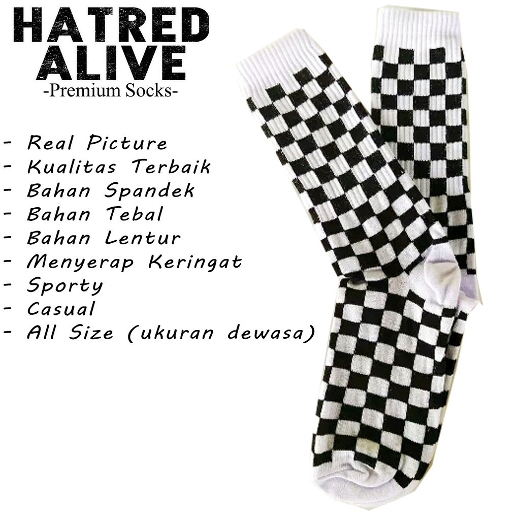 Kaos Kaki Motif Papan Catur Bahan Spandex Tebal Halus