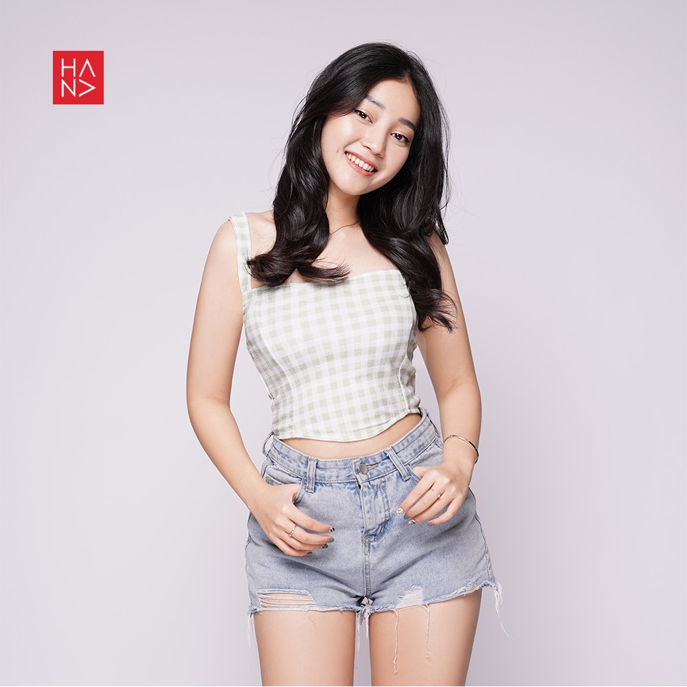 Hana Fashion - Sagi Checkered Tank Top Wanita Pastel - TT345