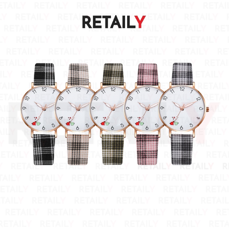 Retaily - J185 Jam Tangan Analog Watch Wanita Strap Kotak Kotak Korean Style