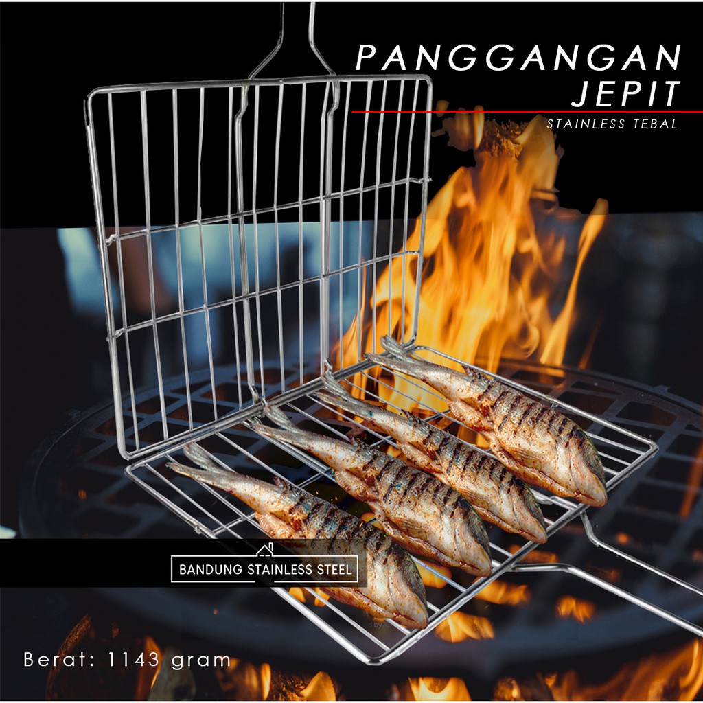 Panggangan Jepit JUMBO BESAR Barbeque BBQ Grill ikan daging lobster stainless steel tebal bakaran