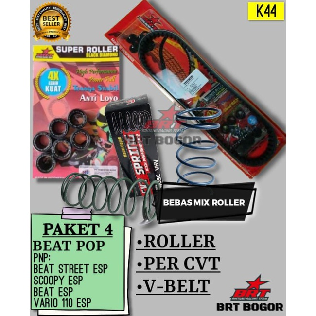 PAKET CVT BRT BEAT FI ESP ( STATER HALUS) paket akselerasi BRT Beat pop Beat stret esp Scoopy esp Beat esp Vario 110 esp Isi dalam box roller + vanbelt +per cvt loler roller spring cvt venbelt vanbt brt bogor