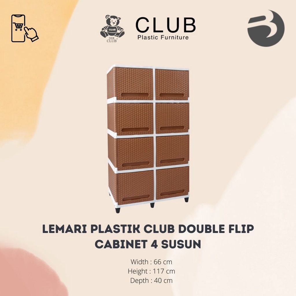 Lemari pakaian plastik Club Double Flip cabinet 4 susun