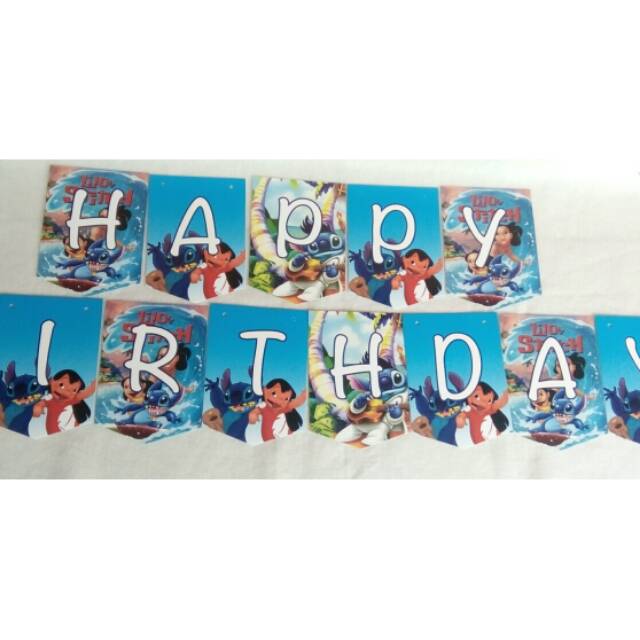 Flag banner happy birthday karakter lilo and stitch/minion/minnie/frozen