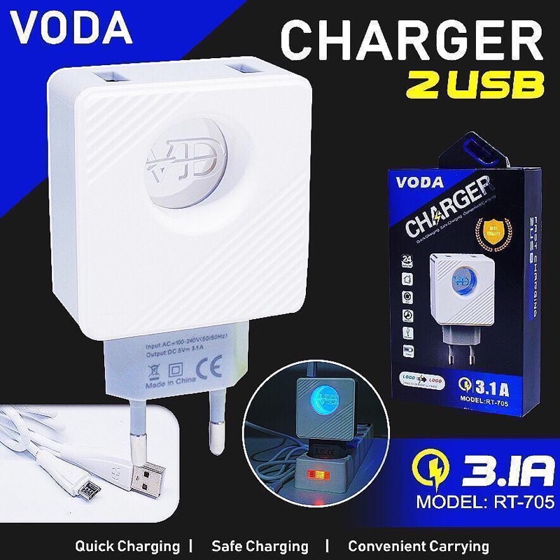 CHARGER/CAS/CASAN VODA RT-705 2PORT USB 3.1A+ KABEL MICRO USB/V8 ORIGINAL