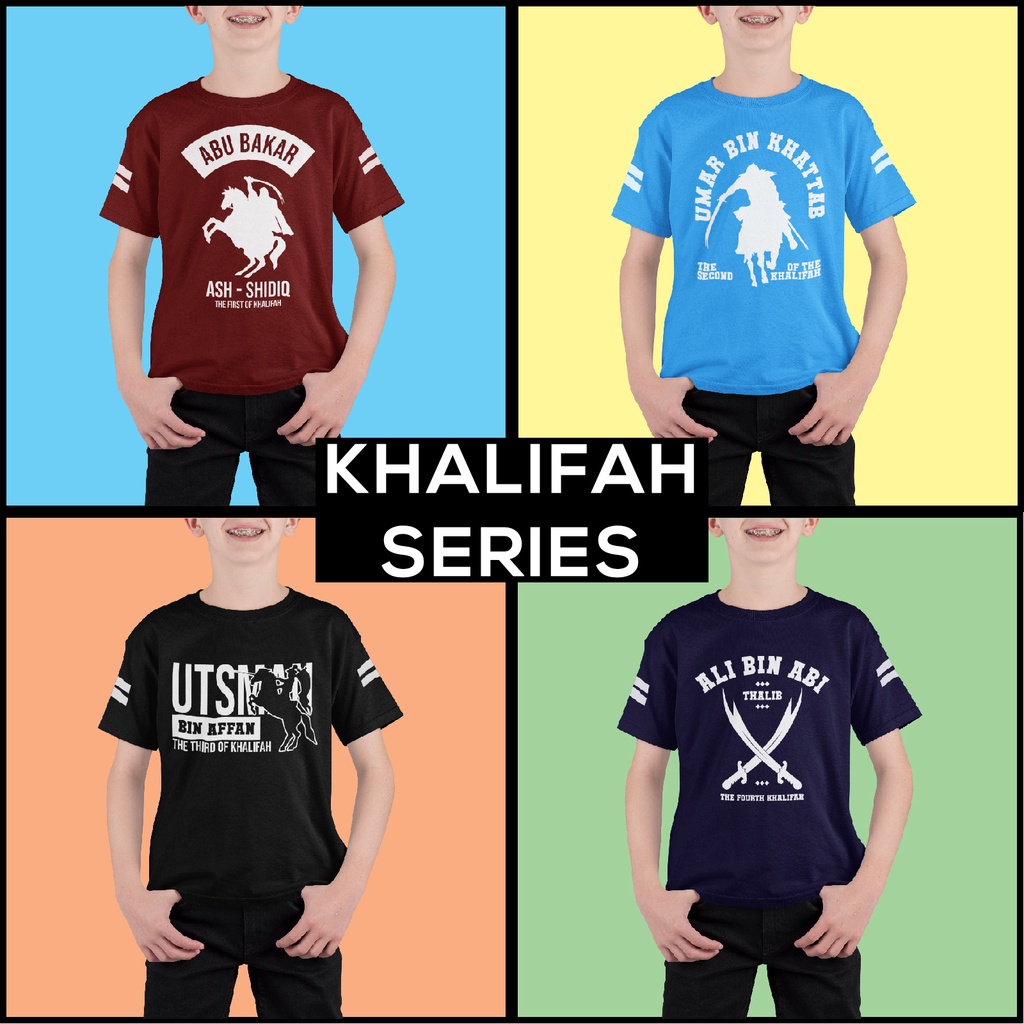 KAOS ANAK MOTIF KHALIFAH SERIES PAKAIAN ANAK LAKI LAKI UNISEX EDUKASI PEJUANG ISLAM