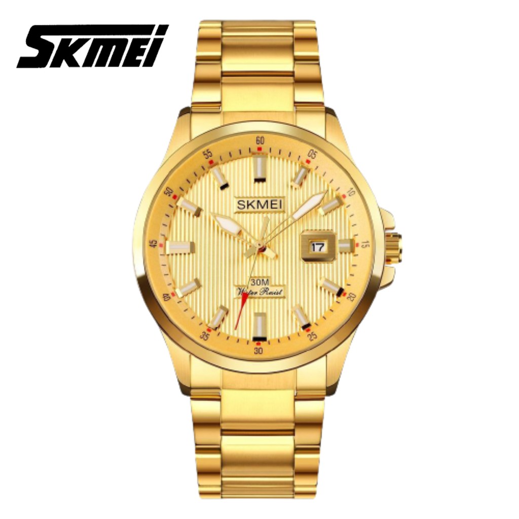 Jam Tangan Pria SKMEI 1654 Men's Stainless Steel Analog Tanggal Aktif Quartz Watch Free Box