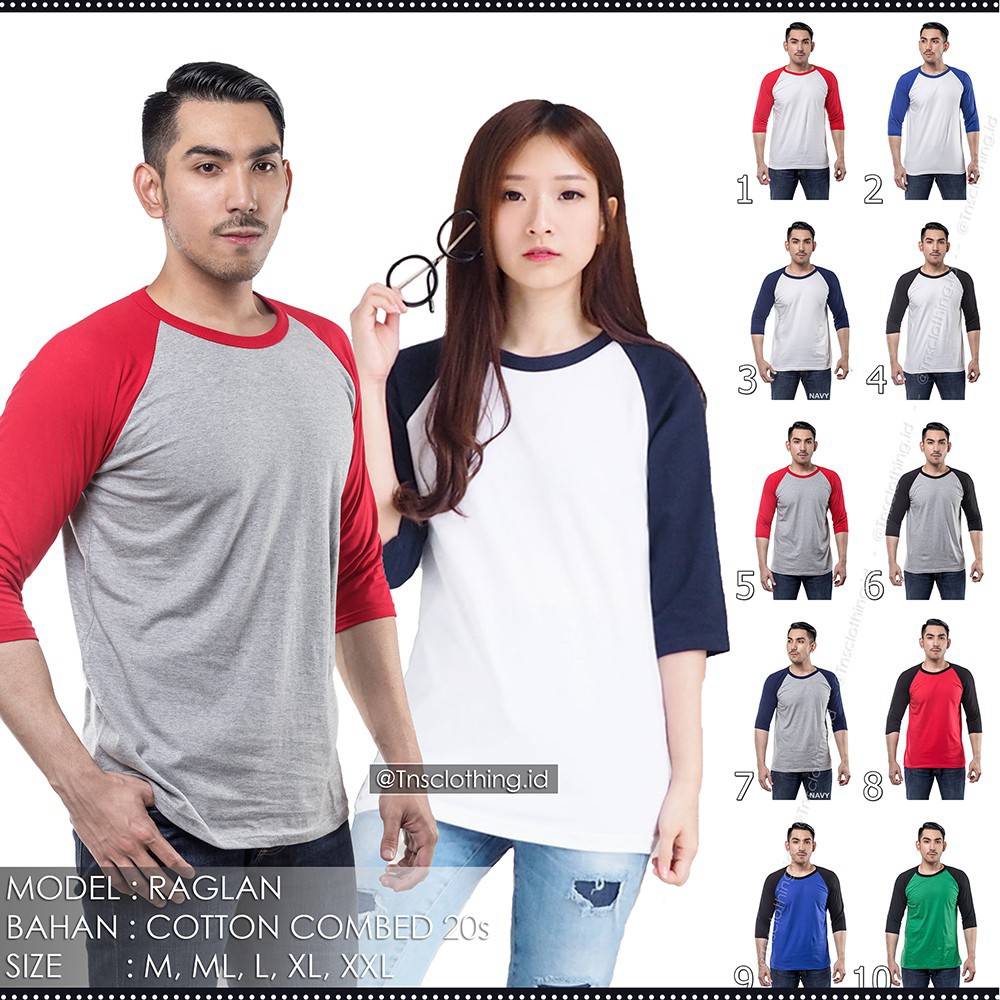 KAOS RAGLAN  PUTIH x BIRU PRIA 100% SOFT COTTON COMBED M - XL