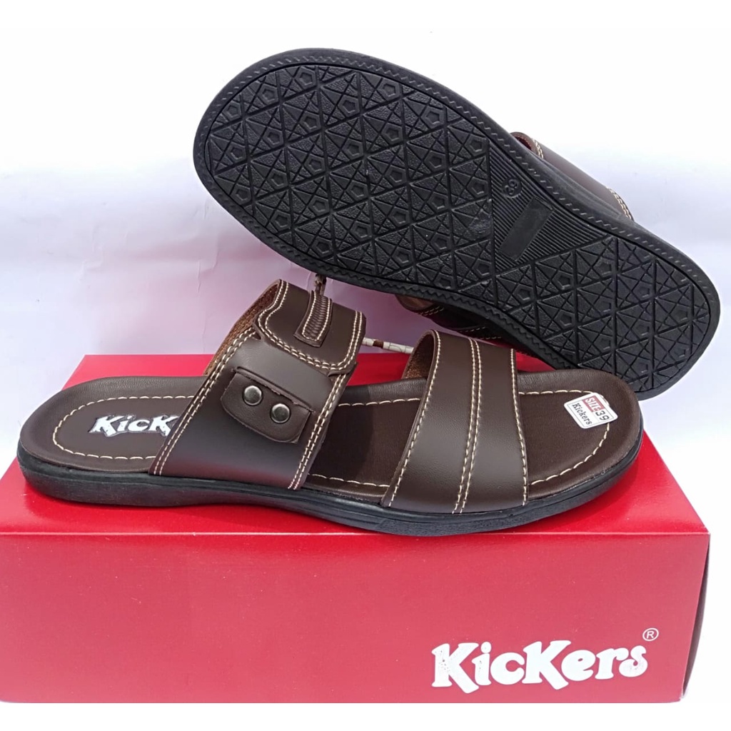 Sandal pria kickers selop kulit sintetis slide slop original casual kasual dewasa cowok terbaru murah keren kekinian berkualitas gratis ongkir COD