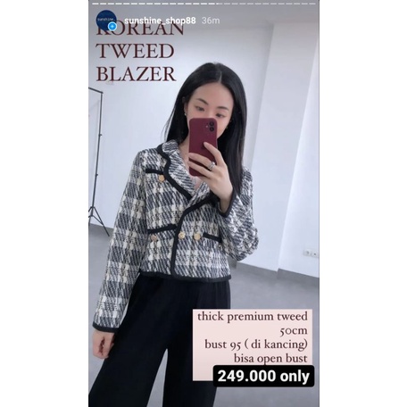 Listy Tweed Blazer IMPORT / blazer wanita kotak kotak tweed import