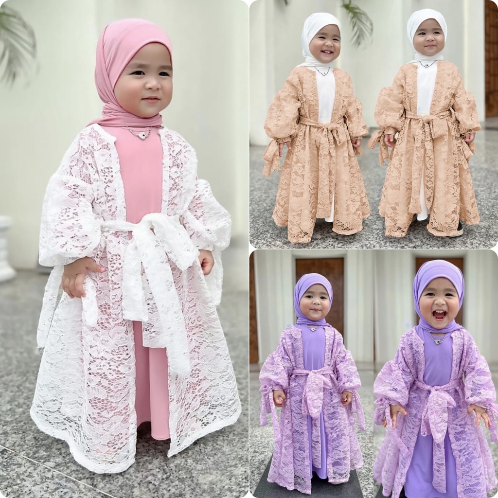 RUFITA KID FASHION PAKAIAN ANAK PEREMPUAN DRESS GAMIS MAXY 2IN1 OUTER CARDI BRUKAT MS