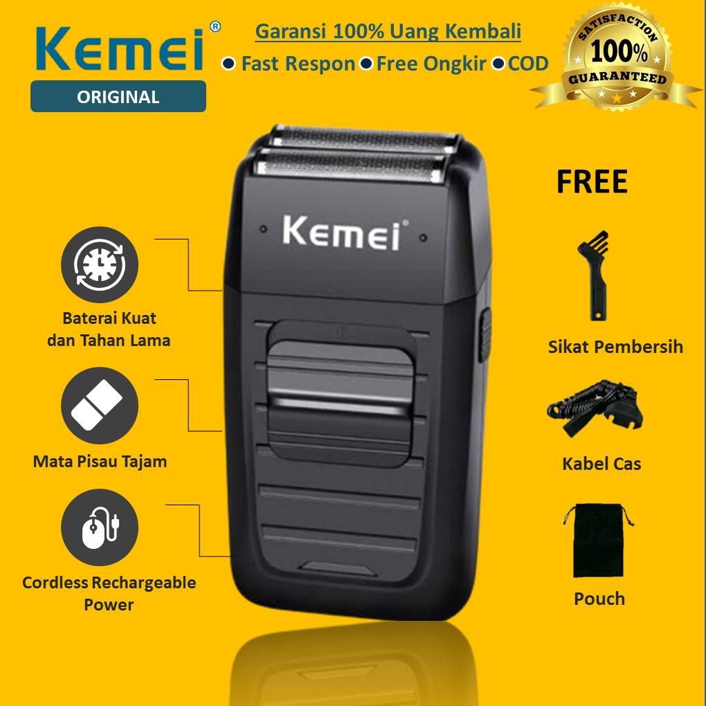 Alat Cukur Rambut Kumis dan Jenggot Gundul Halus Kemei 1102 Recharger Mesin Cukur  Elektrik Shaver