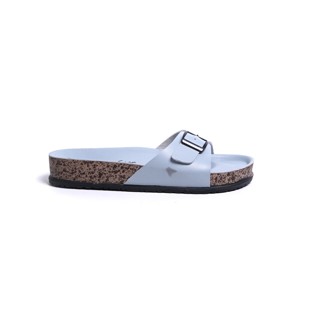Sara Sara BILLY Sandal wanita casual sandal slop kulit sol puyuh kekinian model birken single strap-Blue