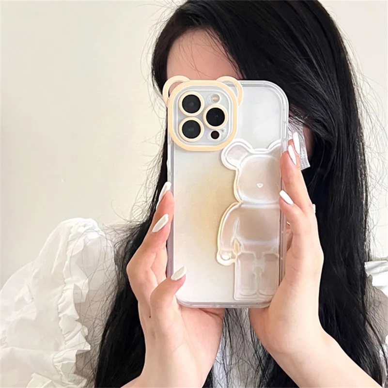 Soft Case Pelindung Lensa Transparan Motif Beruang Warna-Warni Untuk iPhone 14 13 12 11 Pro Max X Xr Xs Max SE 8 7 6 6s Plus