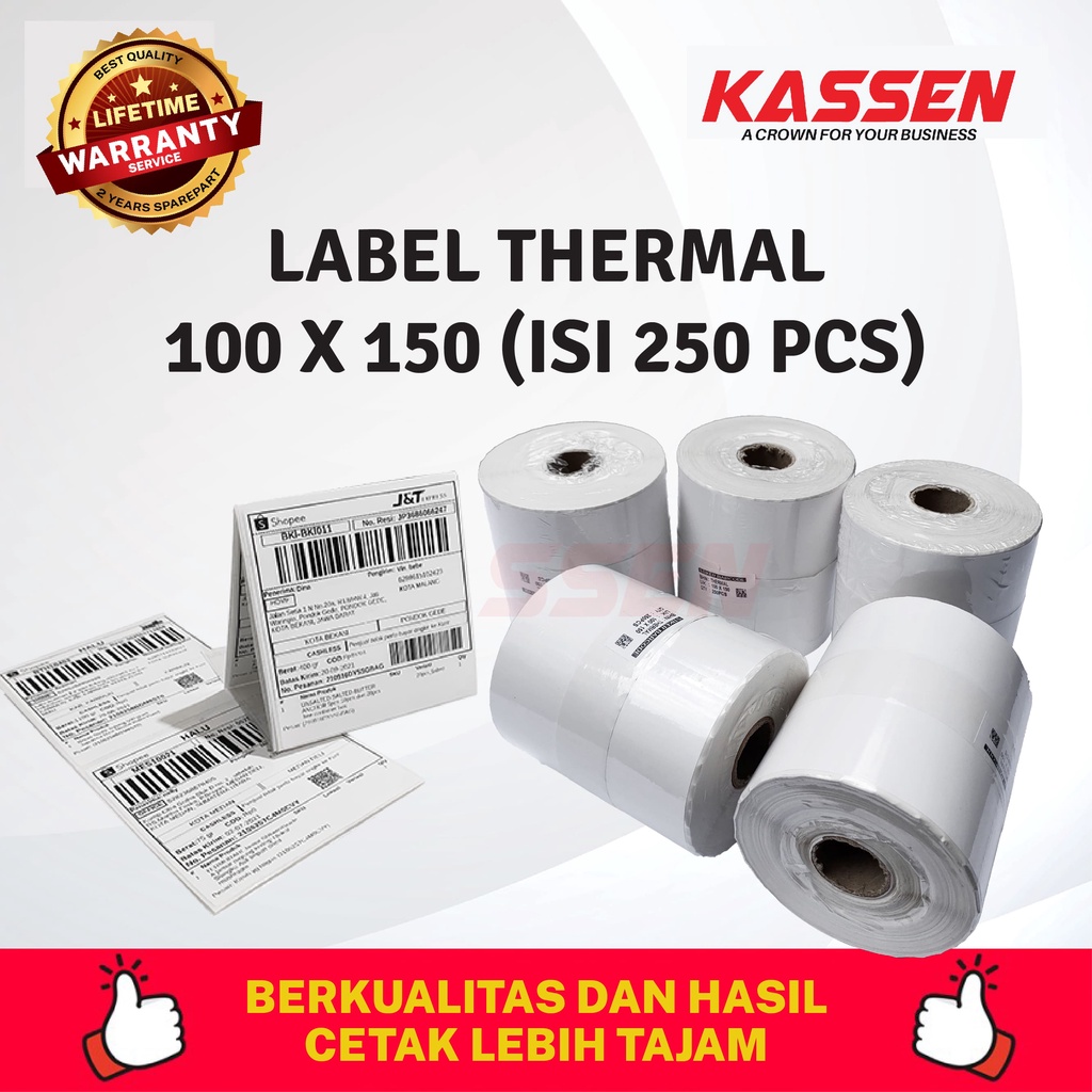 

LABEL THERMAL 100 X 150 (ISI 250 PCS) LABEL STIKER A6 KASSEN DT-641 100 X 150 (ISI 250 PCS)