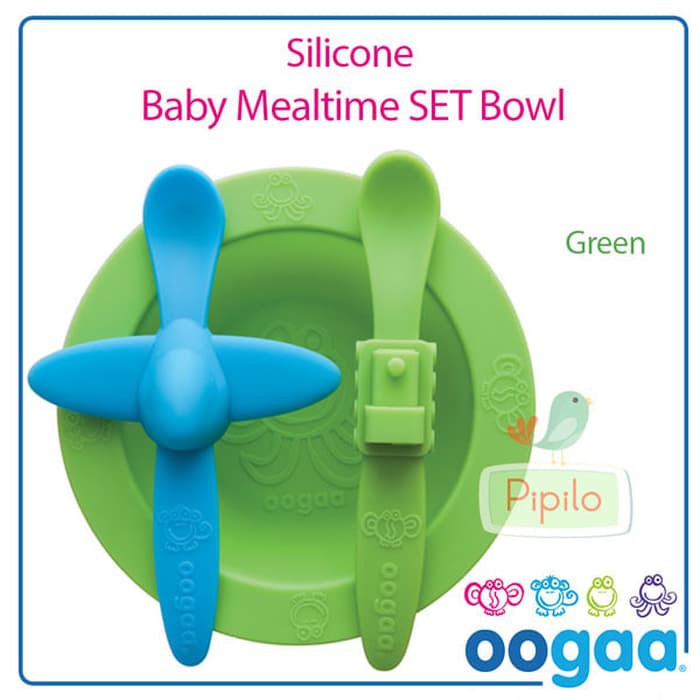 Oogaa Silicone Baby Mealtime Set - Green Bowl / Set Peralatan Makan
