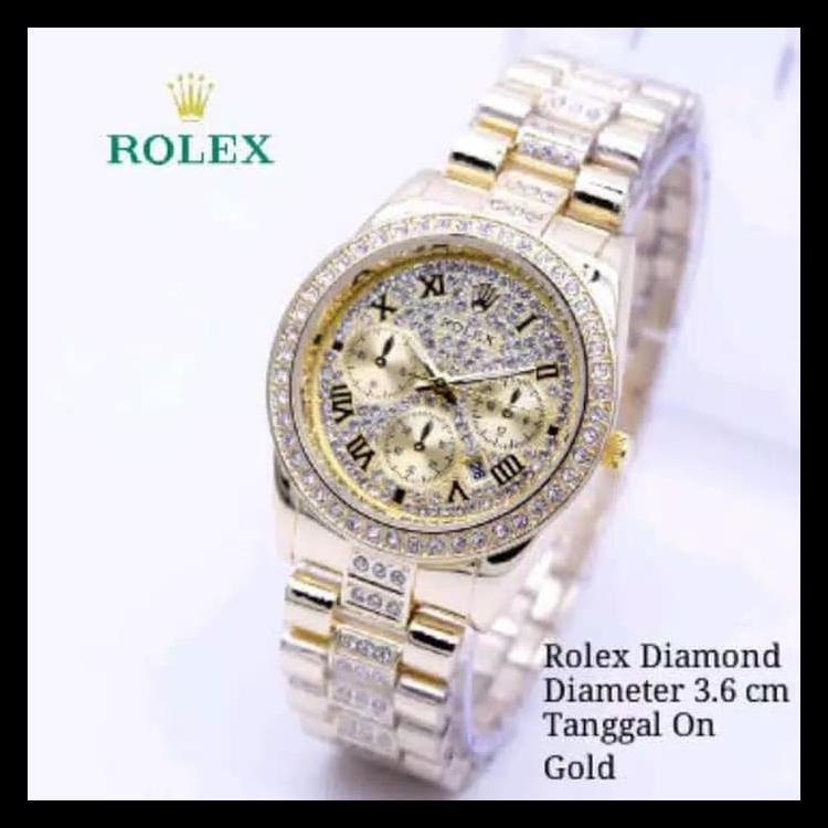 100% BERKUALITAS JAM TANGAN WANITA ROLEX FULL DIAMOND RANTAI ANALOGMURAH SUPER ORIGINAL - SILVER