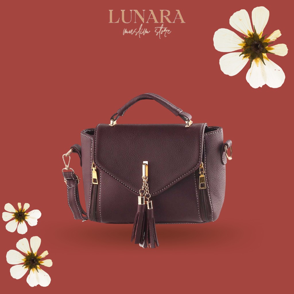 Tas Kecil Handbag Model Jinjing Wanita Trendy Lebaran Lunara Chaira Bahan Kulit Sintetis Coklat