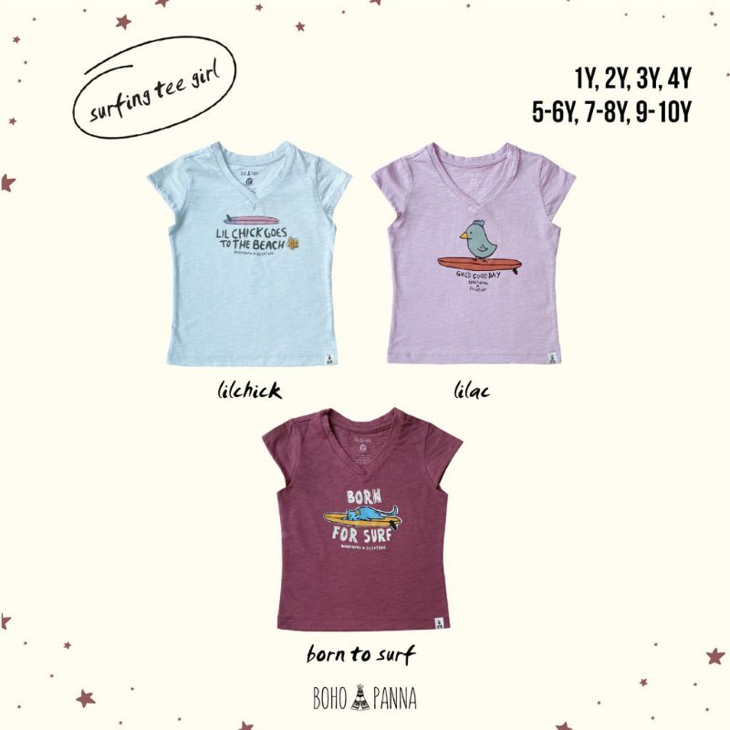 Bohobaby SURFING TEE GIRL / Boho SURFING PANT GIRL 1y-10y Bohopanna KAOS / CELANA anak Perempuan