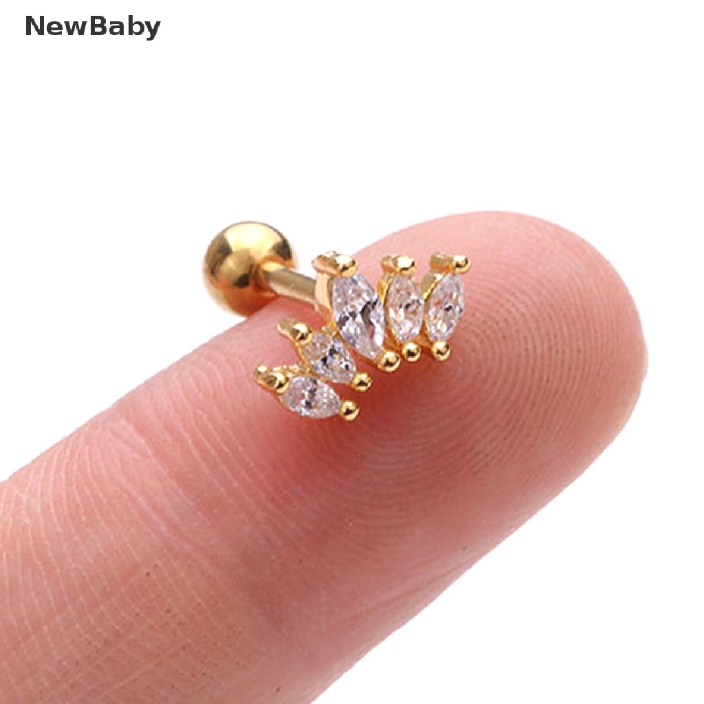 Anting Tindik Tulang Rawan Telinga Desain Barbell Hias Kristal Untuk Bayi