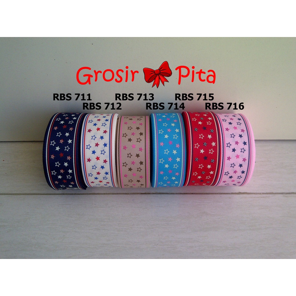 

(25 yard) Pita Grosgrain Motif Star RBS 711,712,713,714,715,716 | Toko Bahan Craft | Grosir Pita