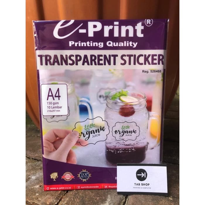

TAB SHOP - EPRINT KERTAS STIKER TRANSPARAN A4 150 GSM - E-PRINT TRANSPARENT STICKER A4 150 GSM 10