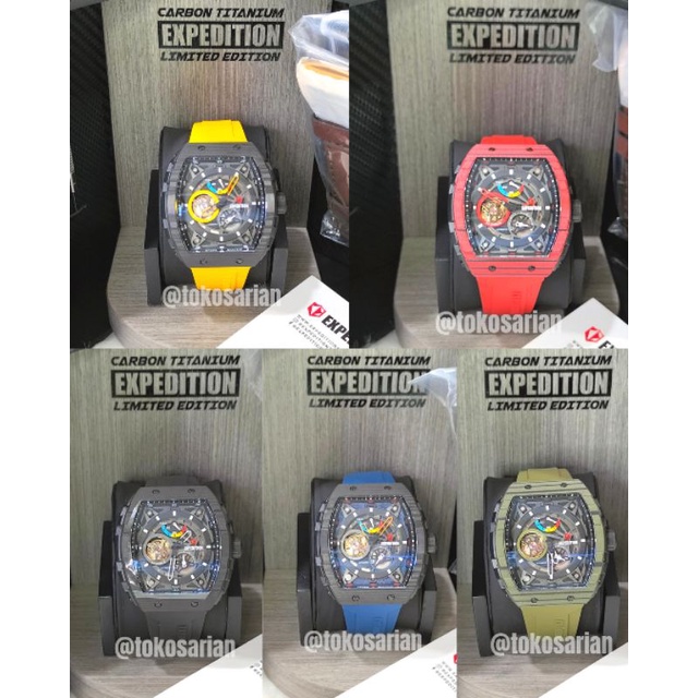 PROMO Expedition Original E6782M Carbon Titanium Limited Edition Automatic Rubber Cowok Pria
