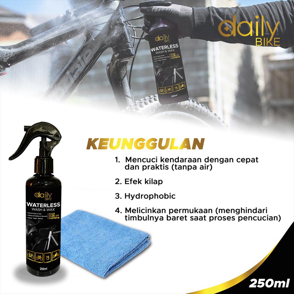 DAILY BIKE WATERLESS 250 ML WASH WAX PEMBERSIH SEPEDA MOTOR