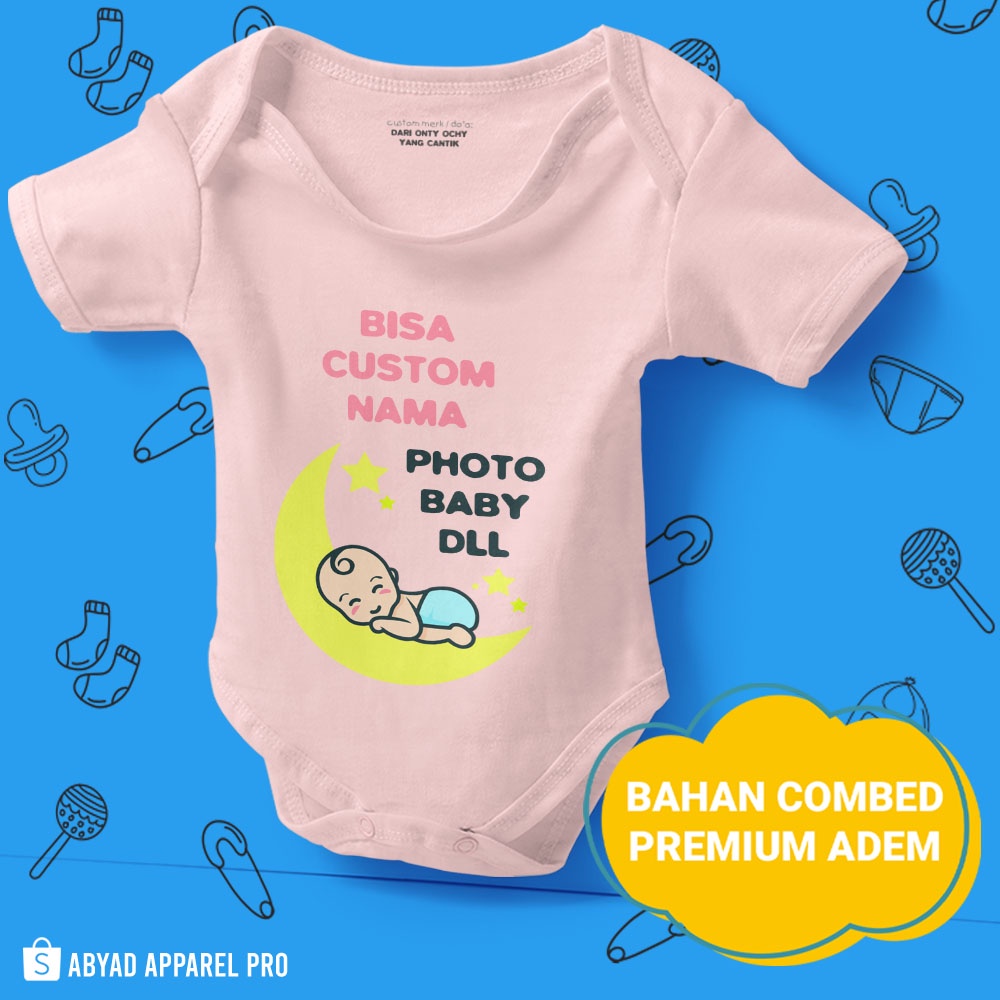 Baju Kaos Baby Custom Nama Teks Photo Bahan Combed Premium Proses Cepat Ukuran New Born 0 bulan - 9 bulan