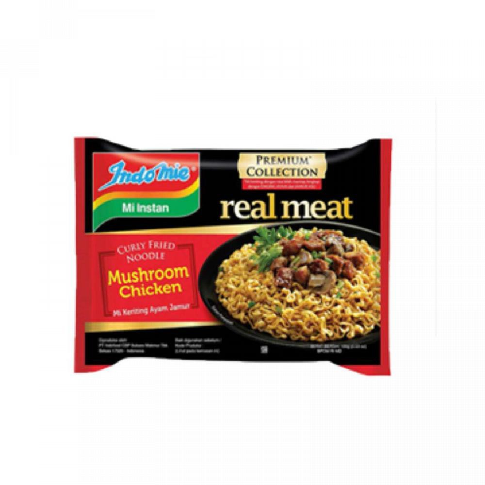 

INDOMIE MIE GORENG KERITING REAL MEAT AYAM JAMUR 100 GRAM