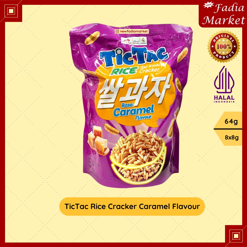 Tic Tac Rice Crackers Caramel Flavour (Cemilan Beras Rasa Karamel) [64g - 8x8g]