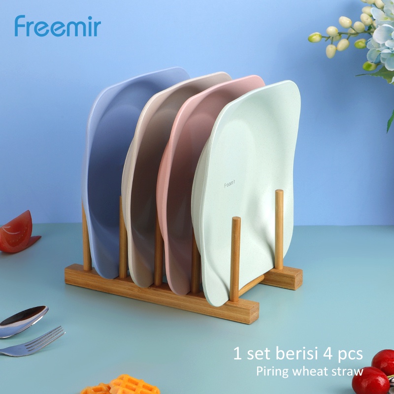 Freemir Set 4 Pcs Piring Bunga 20cm Piring Makan Wheat Straw Set 4 Pcs Warna-warni Jerami Gandum Mix Piring Besar-4