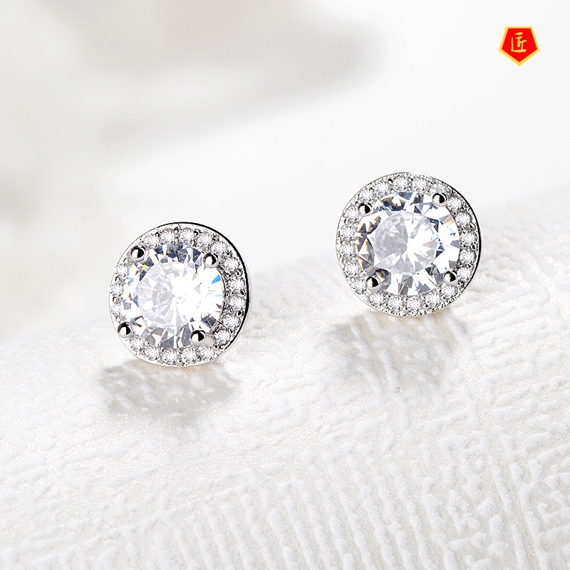 [Ready Stock]Classic Full Diamond Round Studs Women