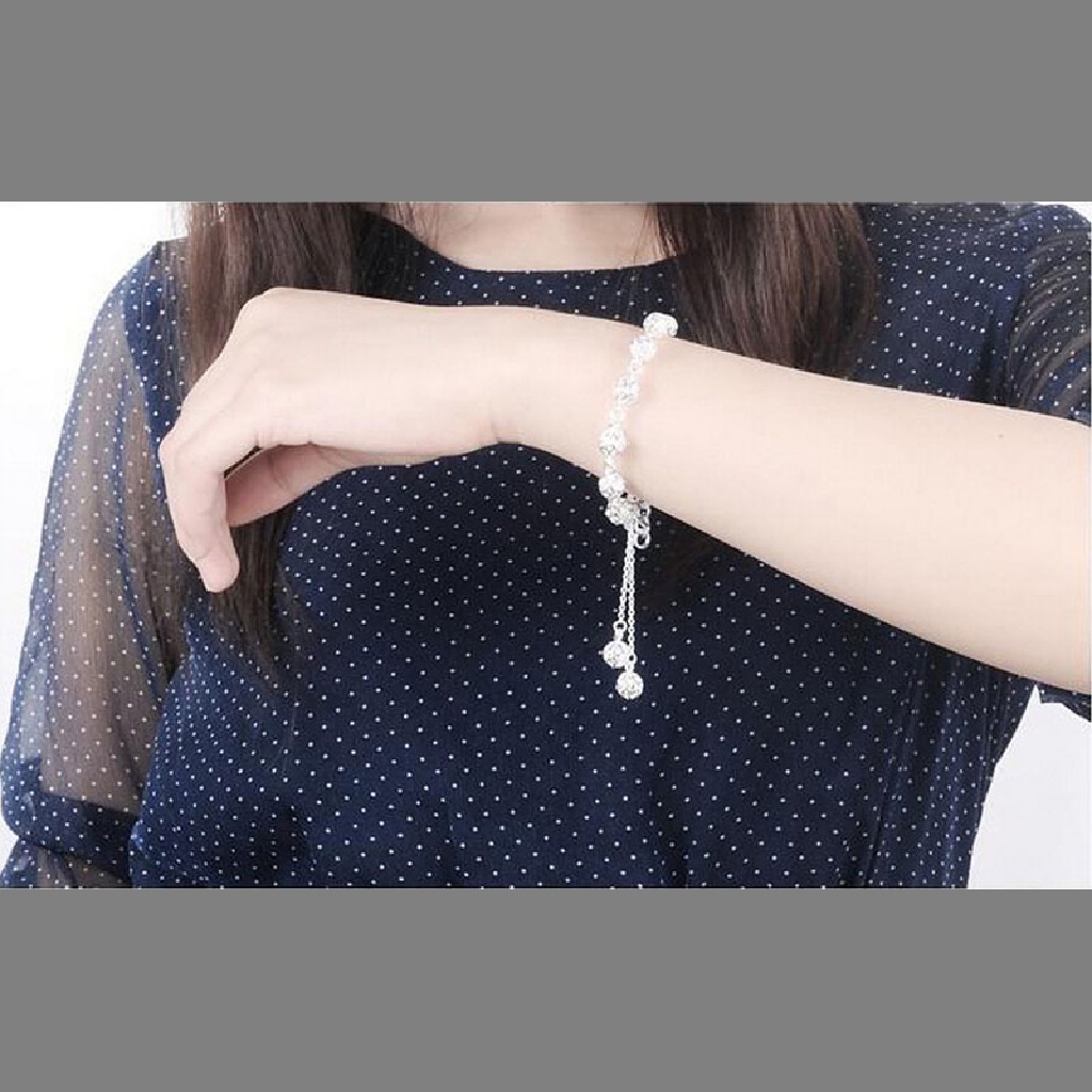 Newbaby Gelang Tangan Lapis Silver Model Bola Hollow Untuk Wanita