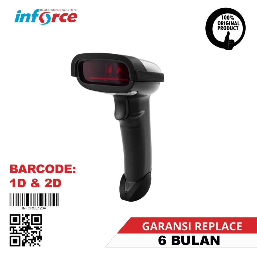 Inforce Barcode Scanner T220 2D/1D USB Wired Kabel Cable Handheld