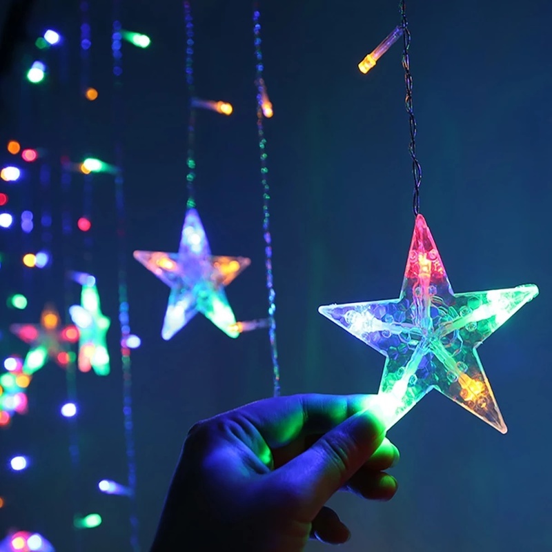 Indoor Outdoor Christmas LED String Lights/ 2.5M Star Shaped Curtain Light Garland