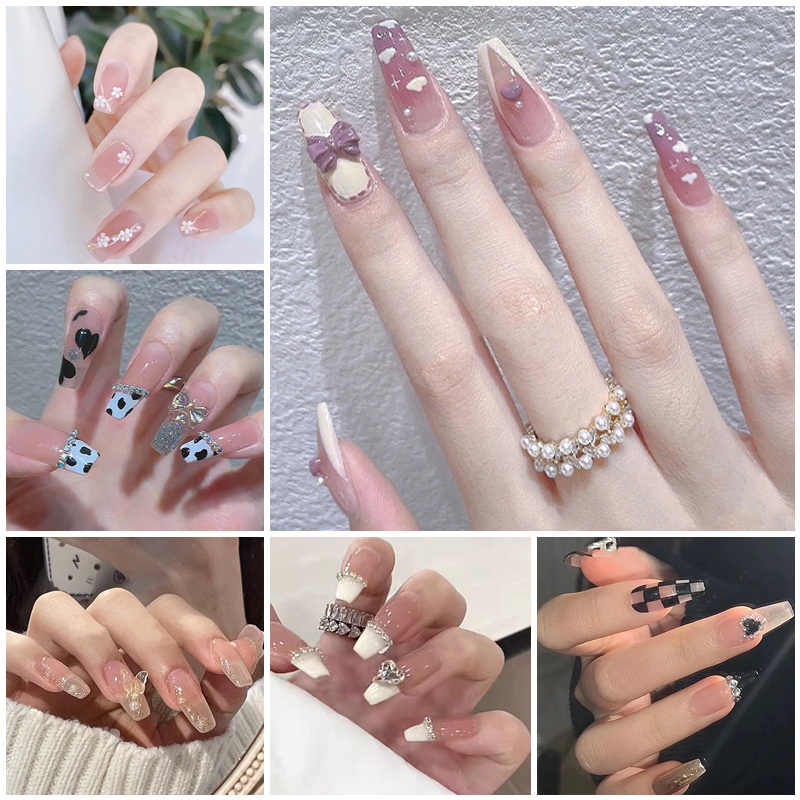 Z066-z350 24pcs / box Kuku Palsu Full Cover Hias Berlian Imitasi Untuk Nail Art